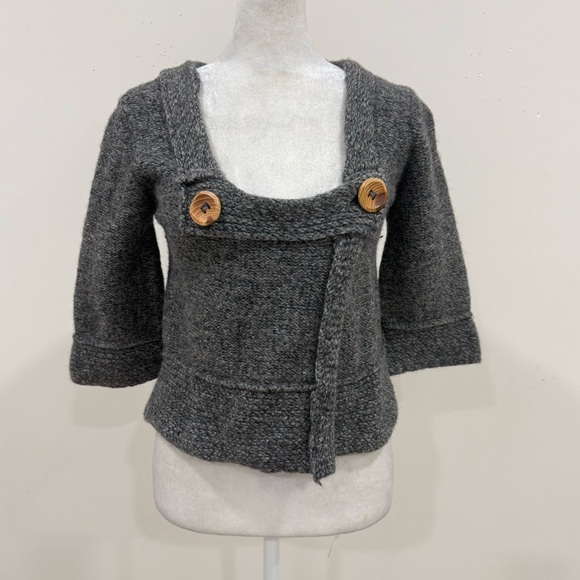 Free People Sweaters - Free People Sweater Womens Gray 3/4 Sleeve Crop Preppy Academia Wool Blend M